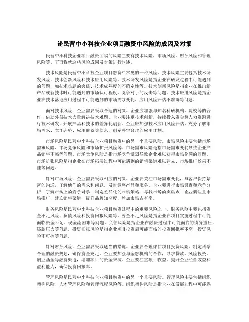 论民营中小科技企业项目融资中风险的成因及对策