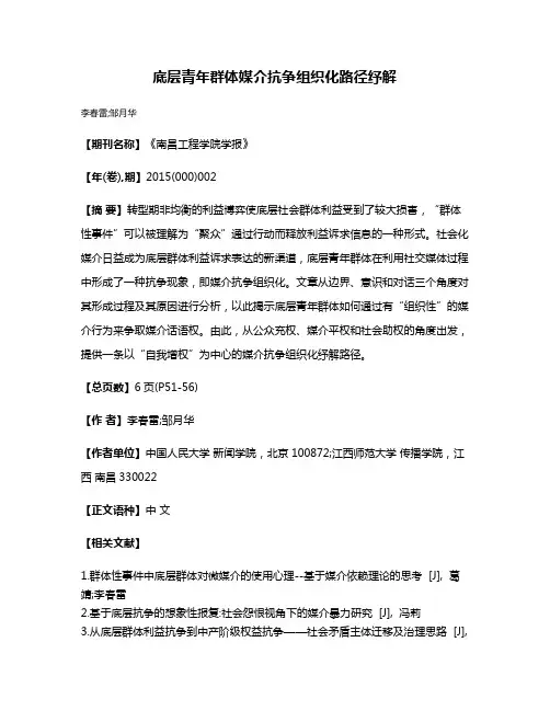 底层青年群体媒介抗争组织化路径纾解