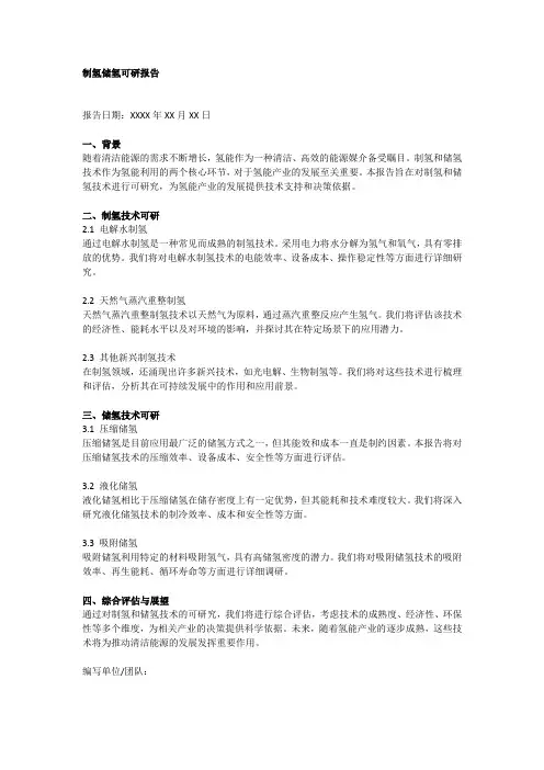 制氢储氢可研报告