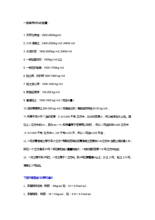 一些常用材料的容重