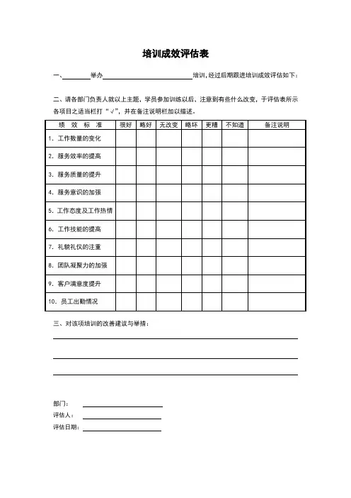 培训成效调查表