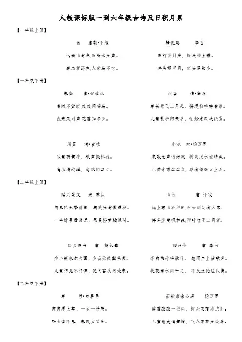 部编版人教版二年级语文上册小学语文人教版1-6年级古诗词及日积月累(1)