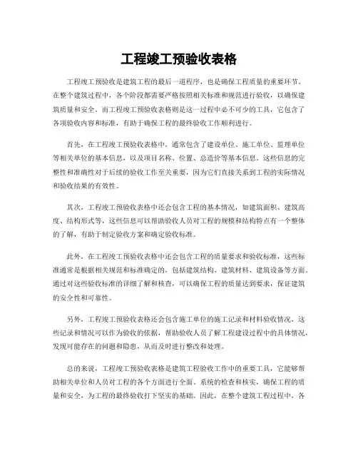 工程竣工预验收表格