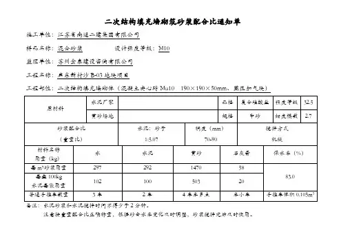 砂浆配合比通知单