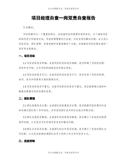 项目经理自查一岗双责自查报告