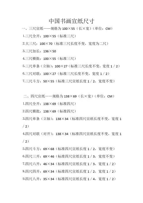 中国书画宣纸尺寸