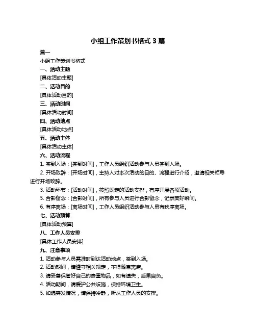 小组工作策划书格式3篇