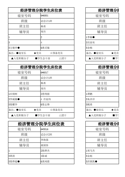 学生床位表