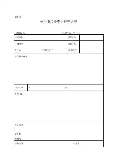 安全隐患排查治理登记表