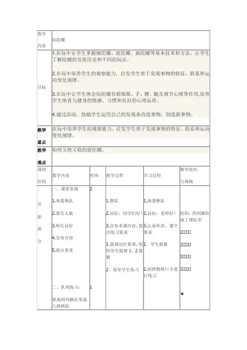 新人教版一至二年级体育《民族民间体育活动  1.抽陀螺》公开课教案_0