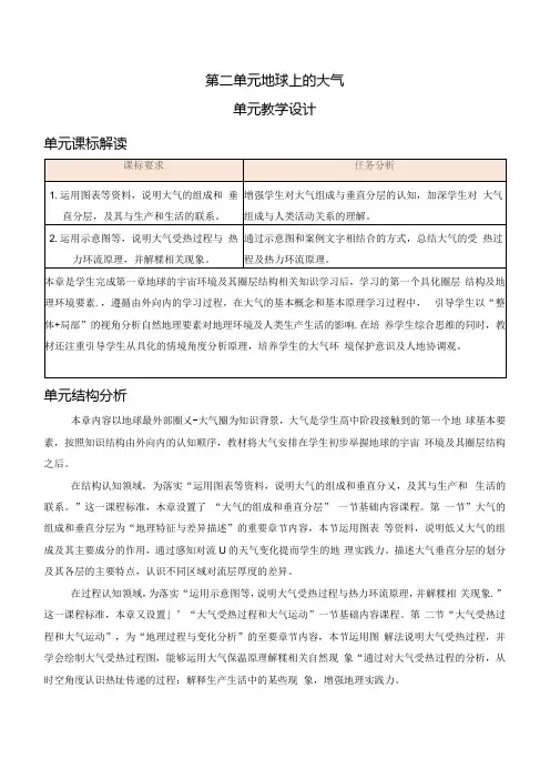 第二单元地球上的大气(单元教学设计).docx