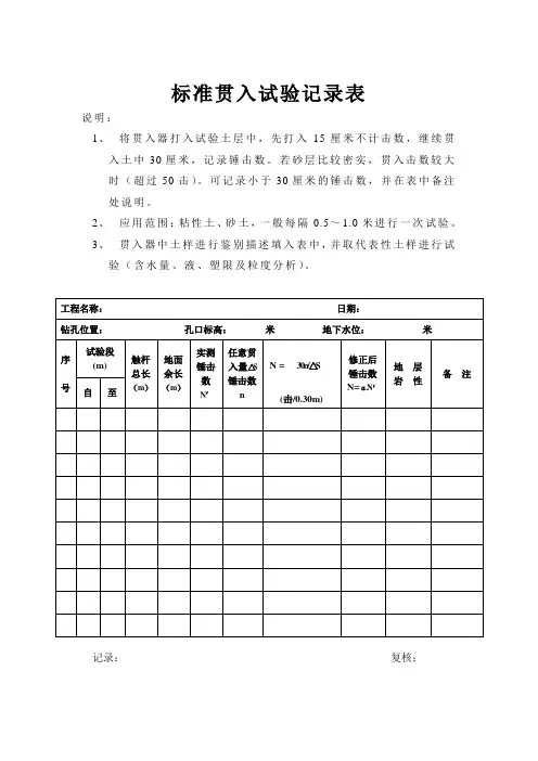 标准贯入试验记录表