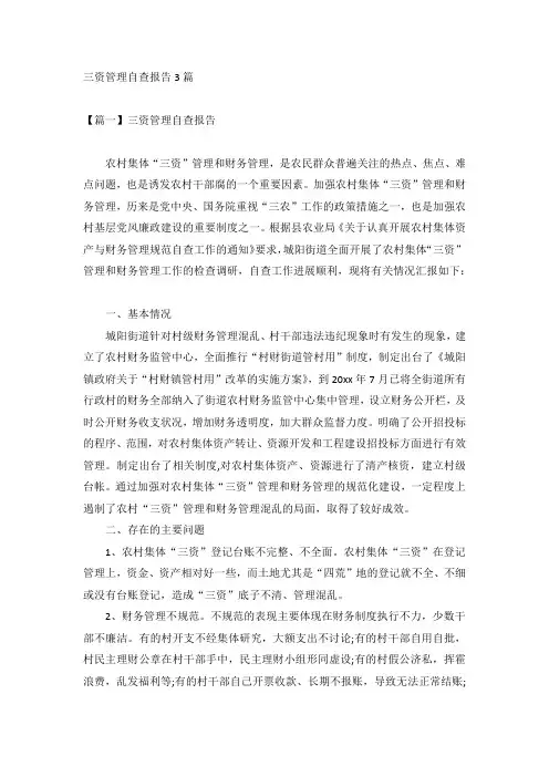 三资管理自查报告3篇
