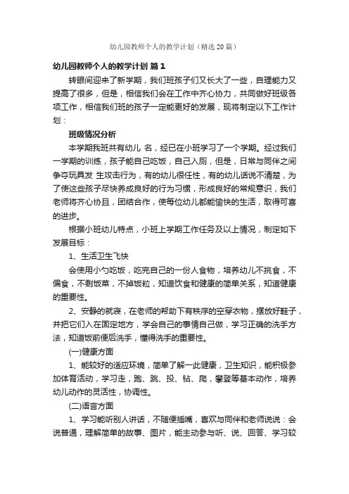幼儿园教师个人的教学计划（精选20篇）