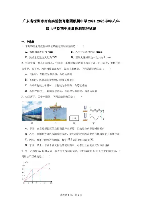 广东省深圳市南山实验教育集团麒麟中学2024-2025学年八年级上学期期中质量检测物理试题