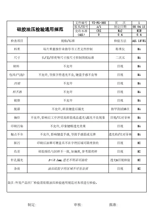 硅胶油压检验通用规范