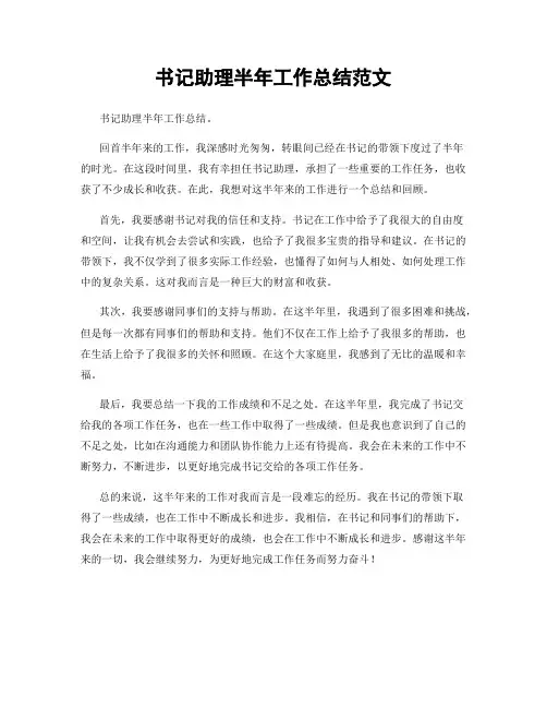 书记助理半年工作总结范文