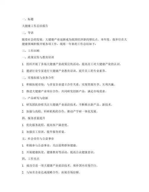 大健康工作总结报告模板
