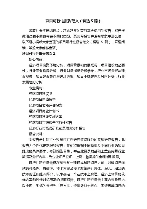 项目可行性报告范文（精选5篇）