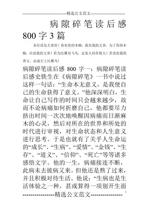 病隙碎笔读后感800字3篇