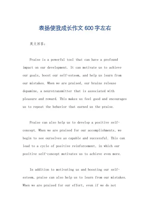 表扬使我成长作文600字左右