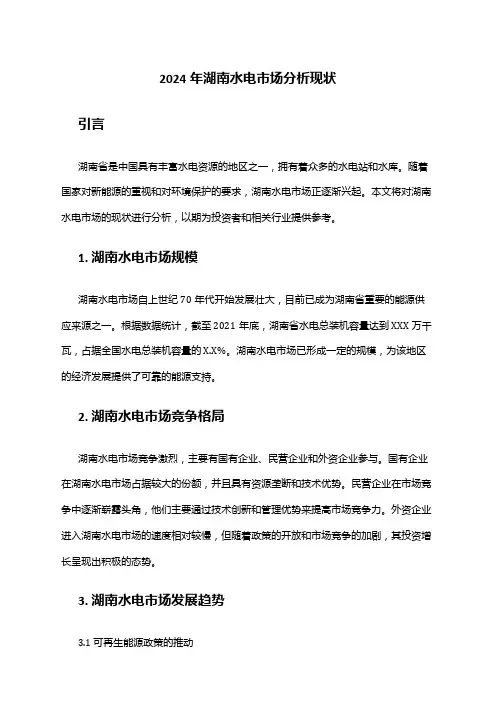 2024年湖南水电市场分析现状