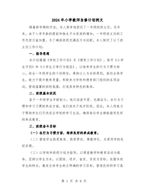 2024年小学教师自修计划例文（三篇）