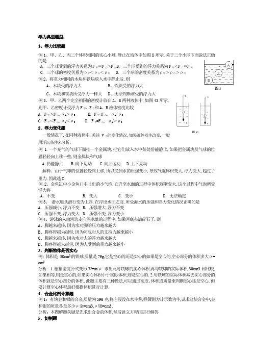 中考物理浮力大全题型总结测试题组及答案
