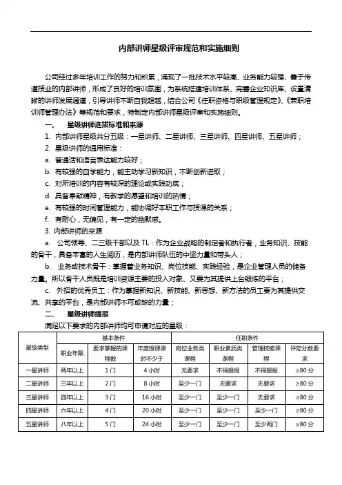 内部讲师星级评审规范和实施细则