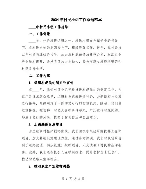2024年村民小组工作总结范本