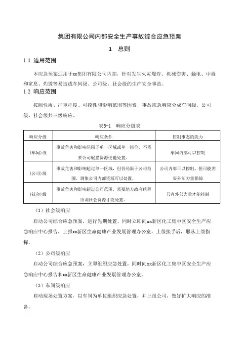集团有限公司内部安全生产事故综合应急预案