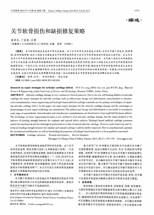 关节软骨损伤和缺损修复策略