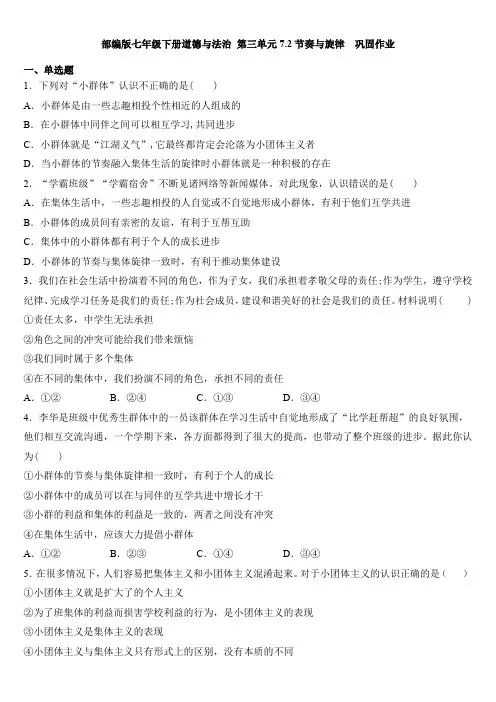 人教版道德和法治七年级下册 7.2 节奏和旋律 课时训练