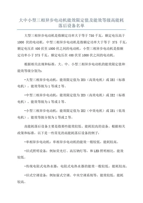 大中小型三相异步电动机能效限定值及能效等级高能耗落后设备名单
