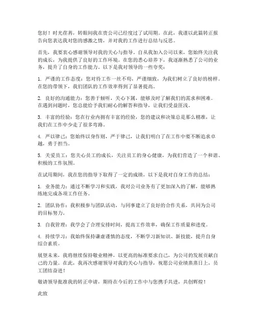 转正报告中夸奖领导的话