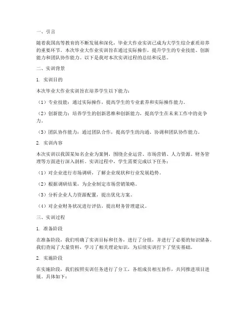 毕业大作业实训报告书