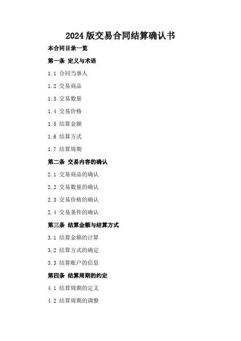 2024版交易合同结算确认书