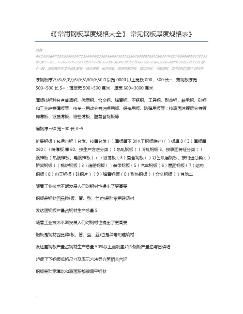 【常用钢板厚度规格大全】 常见钢板厚度规格表