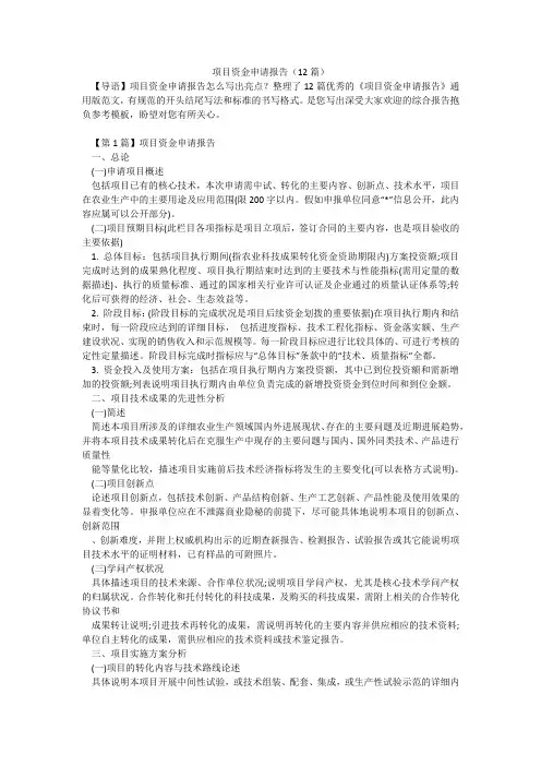 项目资金申请报告(12篇)