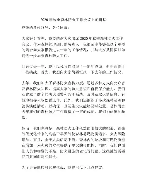 2020年秋季森林防火工作会议上的讲话