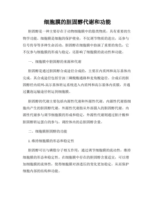 细胞膜的胆固醇代谢和功能