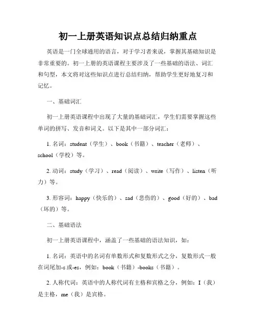 初一上册英语知识点总结归纳重点