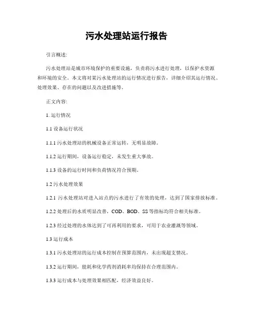污水处理站运行报告