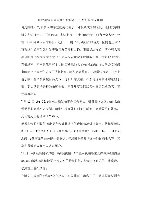 医疗舆情热点事件分析报告之6万粉丝大V医闹