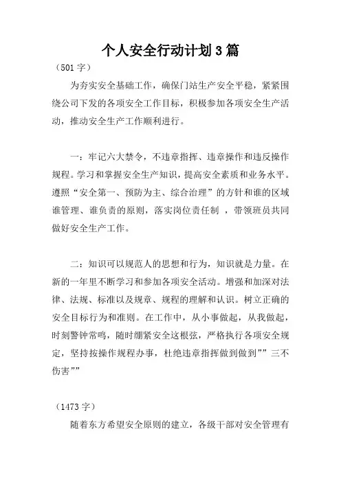 个人安全行动计划3篇