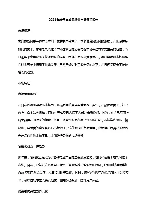 2023年家用电吹风行业市场调研报告