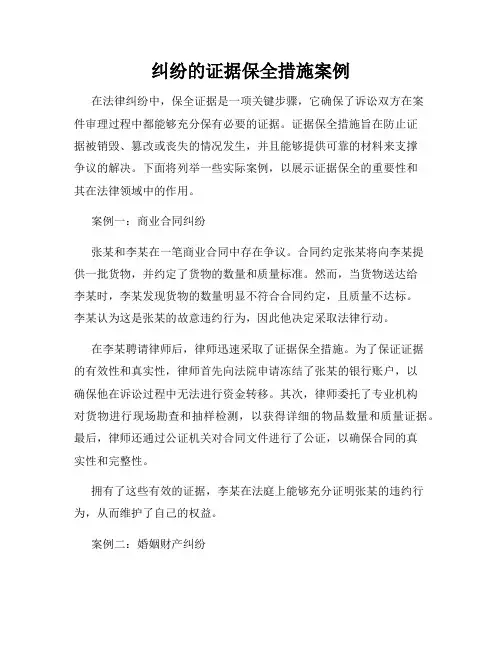 纠纷的证据保全措施案例