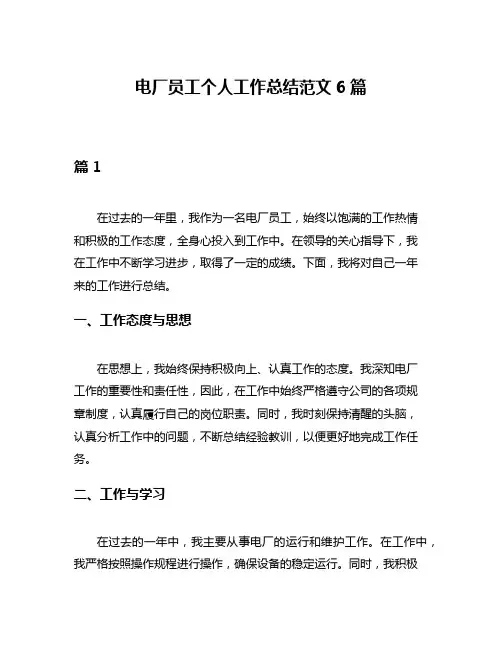 电厂员工个人工作总结范文6篇