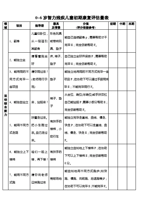 0-6岁智力残疾儿童早期康复评量手册