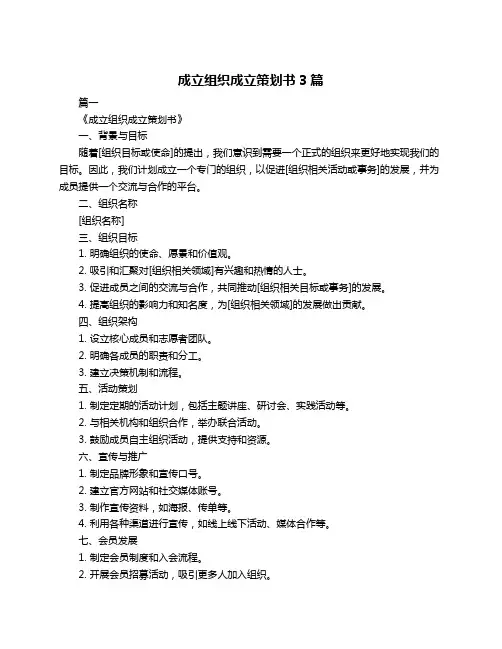 成立组织成立策划书3篇